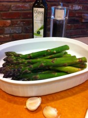 Asparagus, olive oil, garlic, salt and pepper