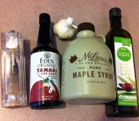 tamari, maple syrup, olive oil, garlic, salt and pepper